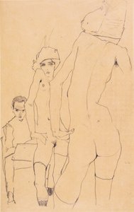 Schiele com modelo nu em frente ao espelho